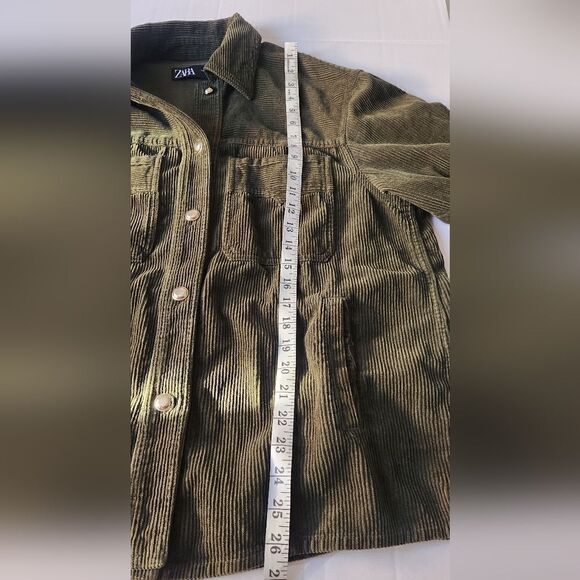 Zara Corduroy Button Down Green Jacket Size Medium - Picture 10 of 12